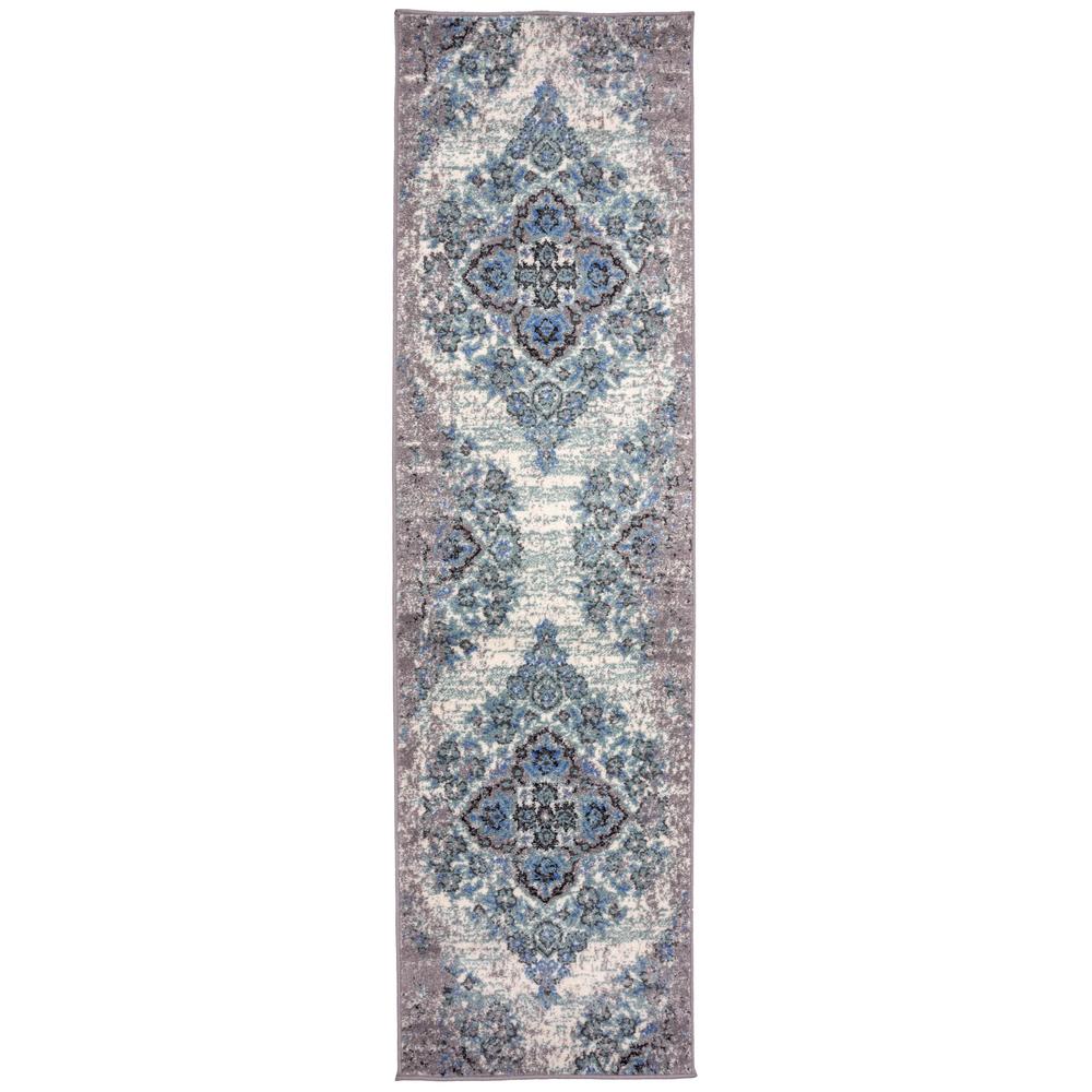 Mirag81562nbu2277 Traditional Distressed Floral Runner Rug, Navy & Cream - 2 Ft. 2 In. X 7 Ft. 7 In.