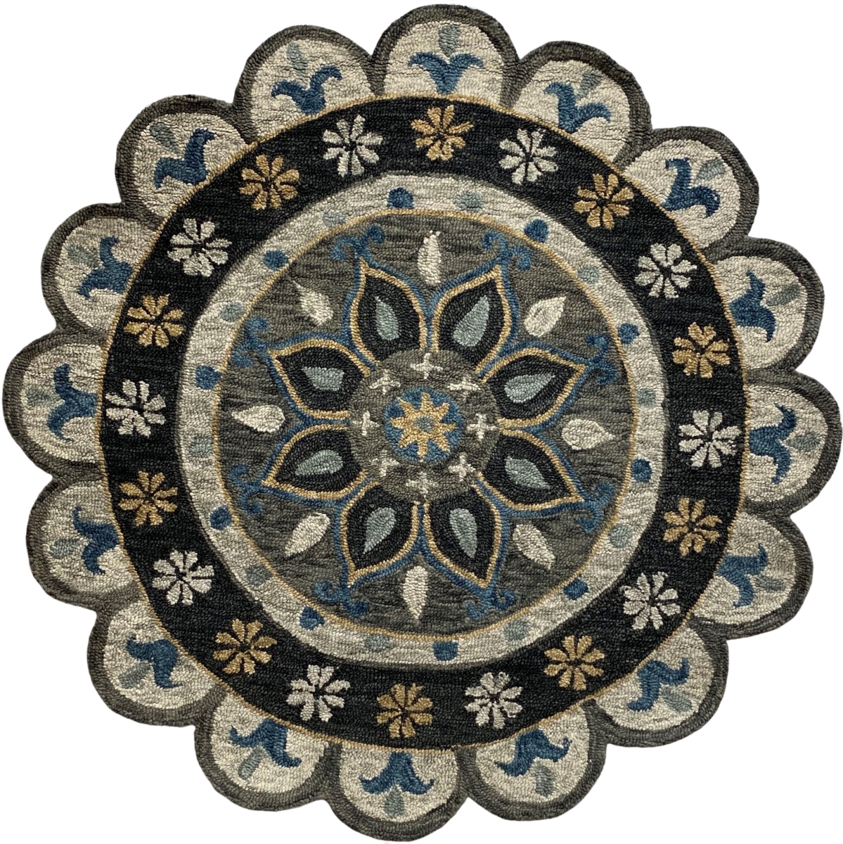 UPC 843948000165 product image for RUGSA99647IGY30RD 3 ft. Floral Dreaming Medallion Scallop Border Wool Round Rug& | upcitemdb.com
