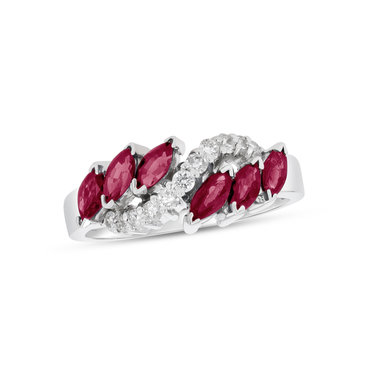 RL2520RD-8.5 1.25 CTW Diamond & Marquis Shaped Rubies Slant Ring, 14K White Gold - Size 8.5
