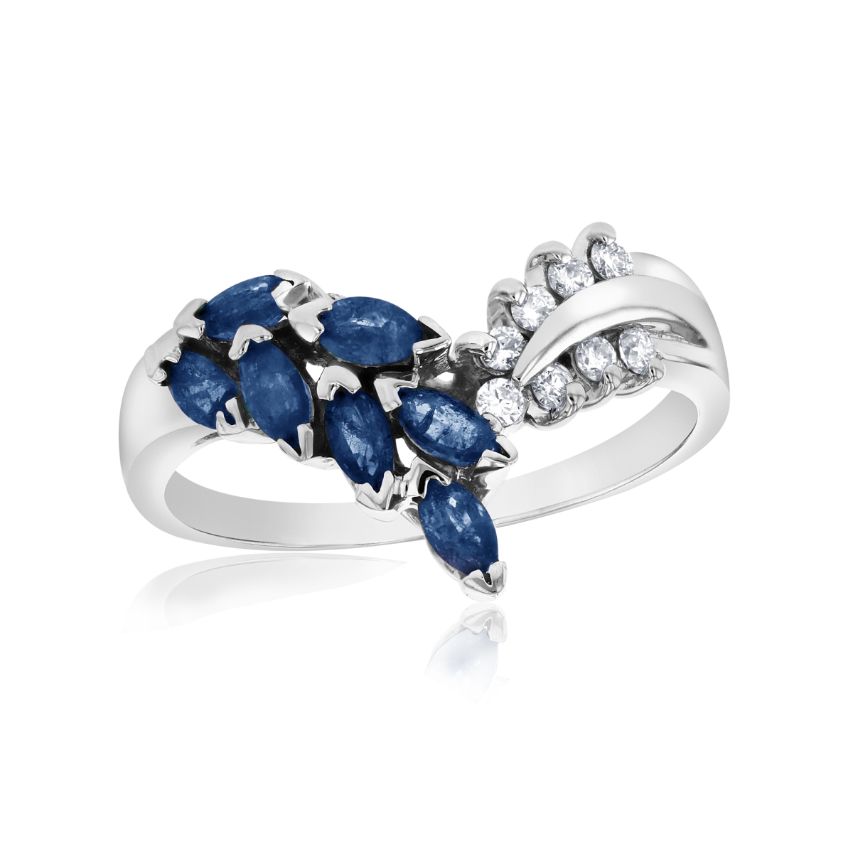 0.10 CTW Diamonds & Sapphire Fashion Ring, 14K White Gold - Size 8.5