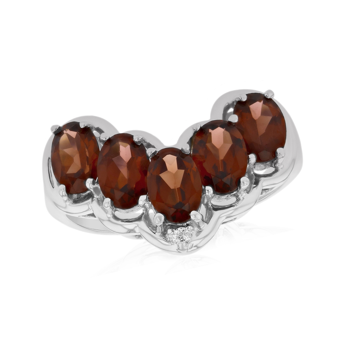 0.01 CTW Diamond & Garnet Fashion Ring, 14K White Gold - Size 6