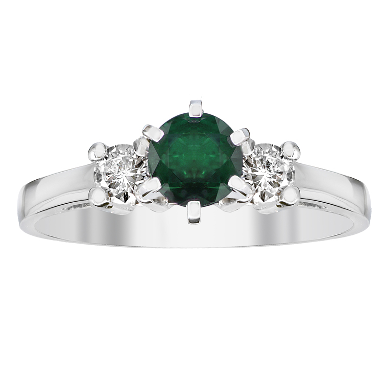 0.68 CTTW Emerald & Diamonsd Engagement Ring, 14K Gold - Size 6.5