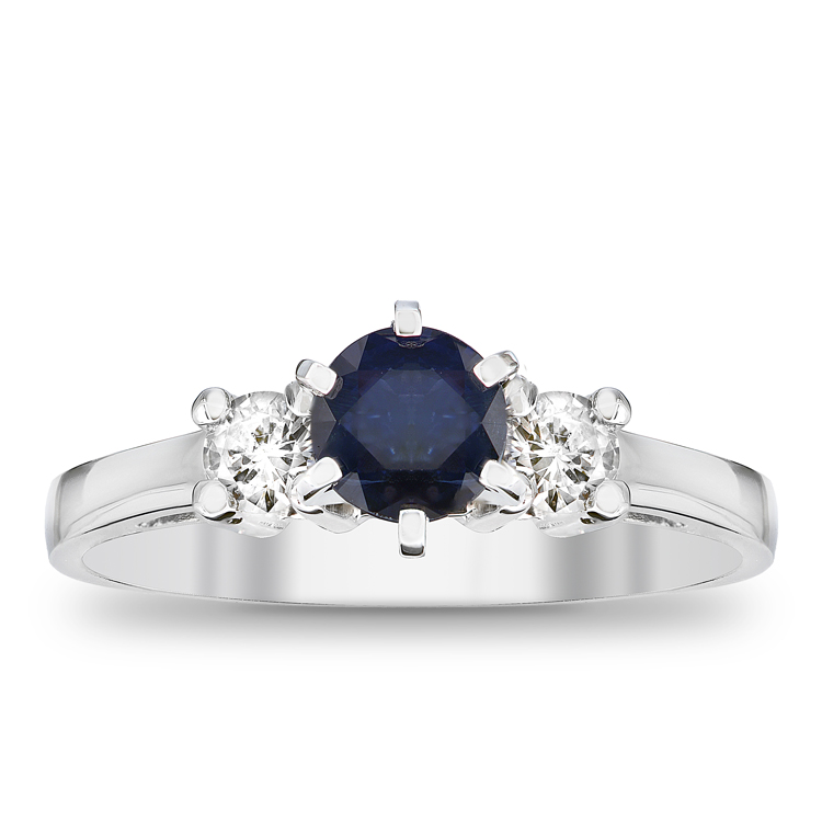 0.83 CTTW Sapphire & Diamond Engagement Ring, 14K Gold - Size 6.5