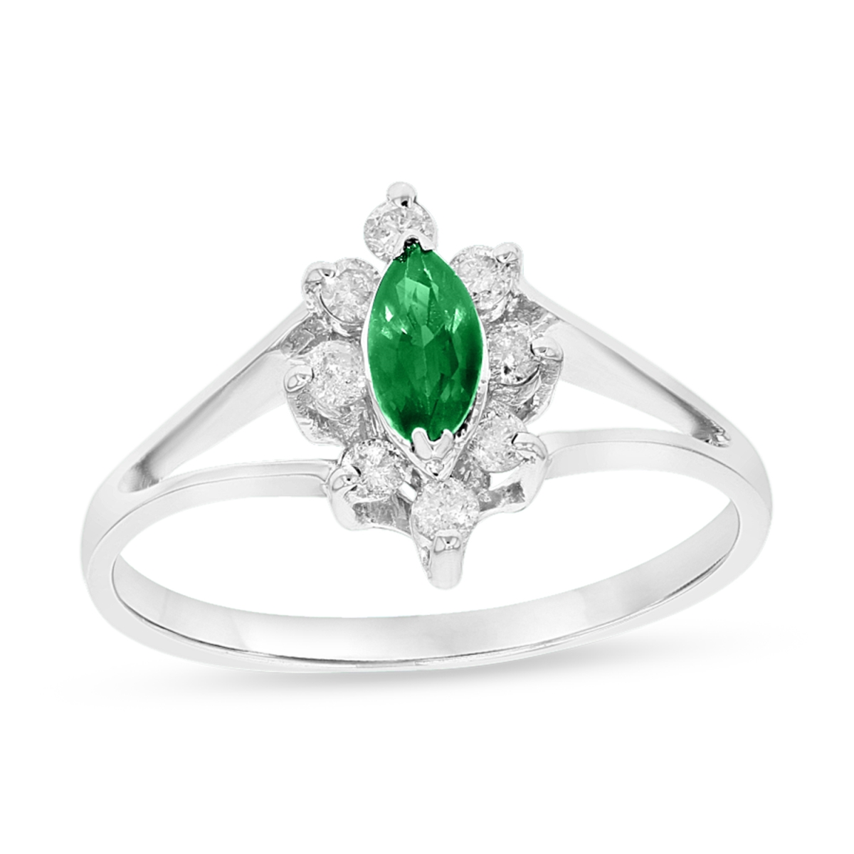 CR007ED-WG-6.5 0.15 CTW Diamond & Emerald Marquis Ring, 14K White Gold - Size 6.5