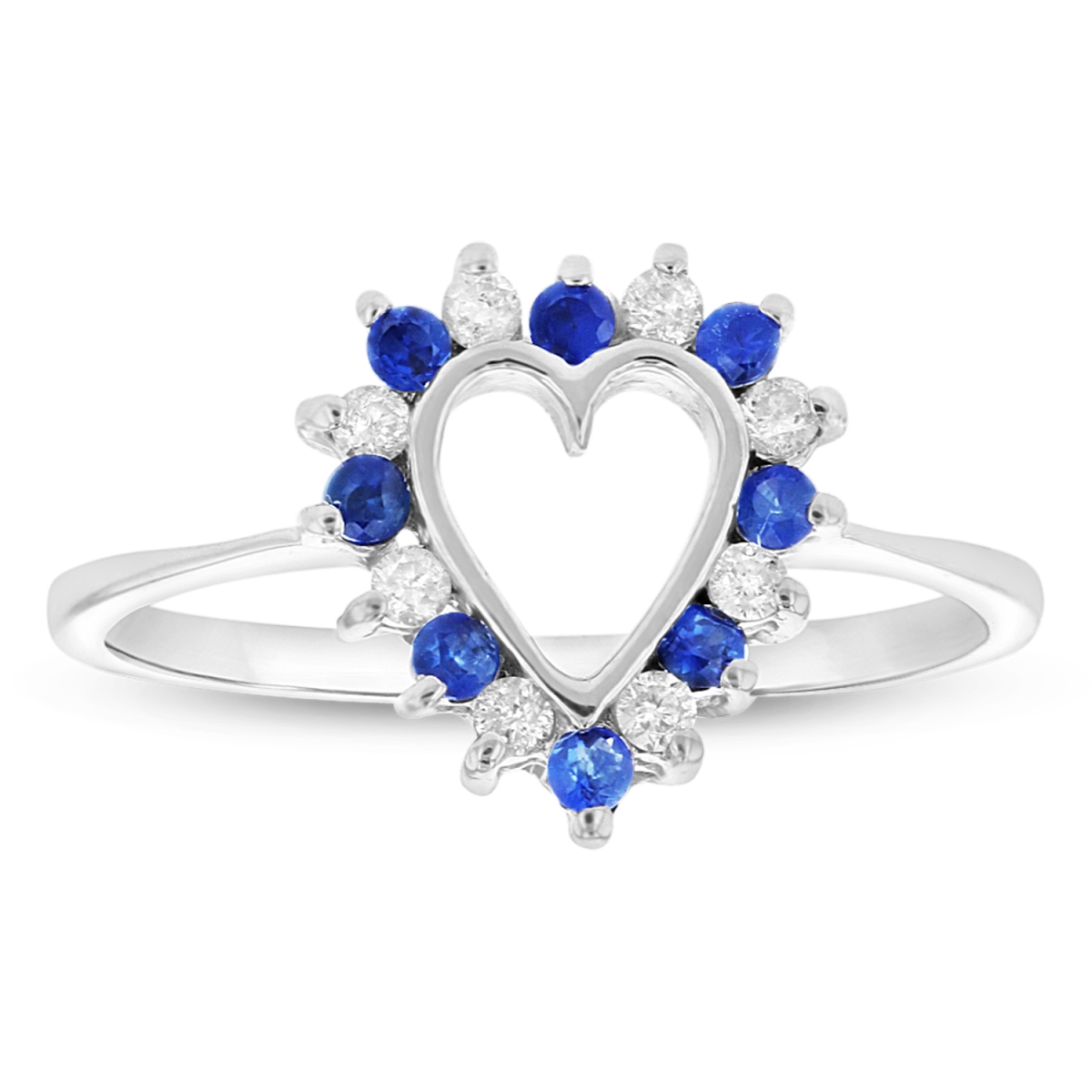 0.15 CTW Diamond & Sapphire Heart Shaped Ring, 14K White Gold - Size 6