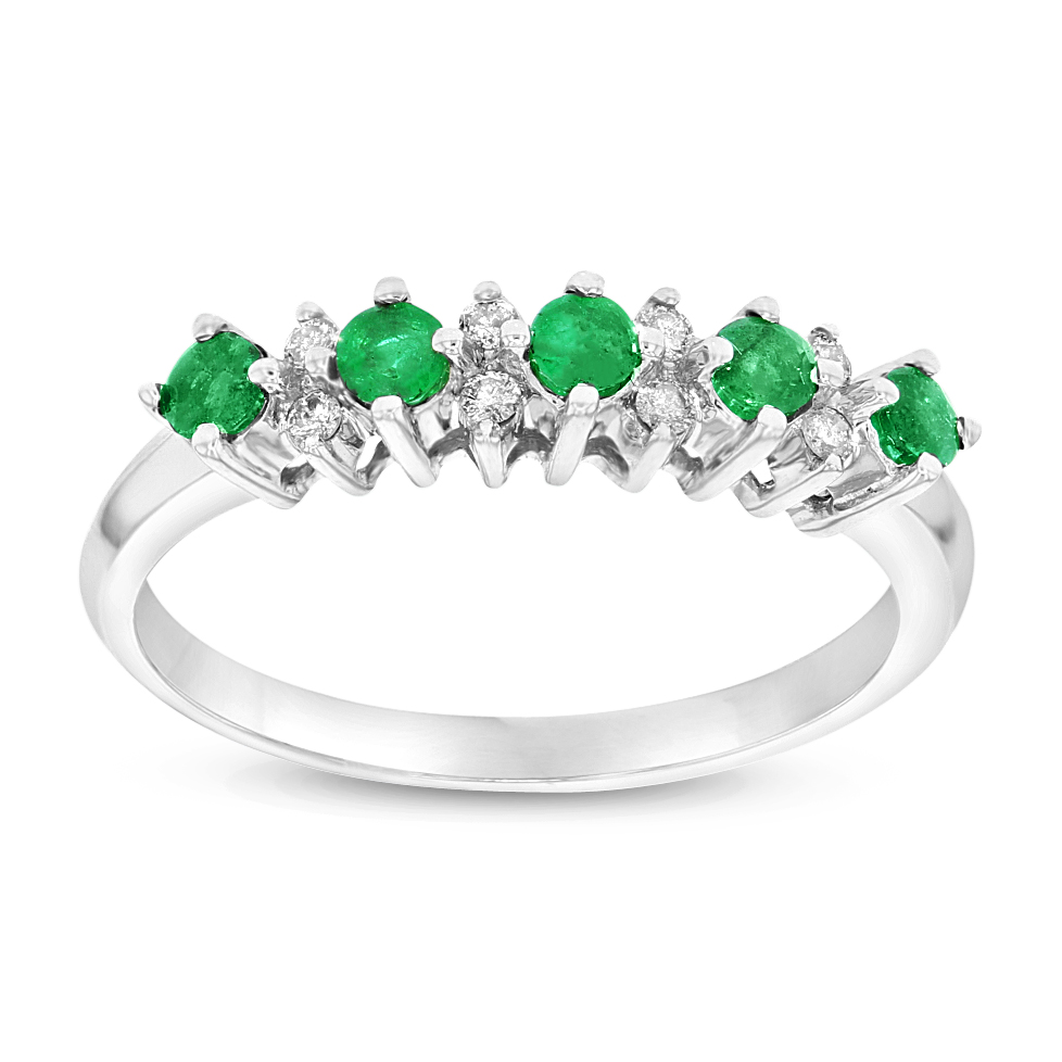 0.40 CTTW Emerald & Diamond Fashion Band Set, 14K Gold - Size 7.5