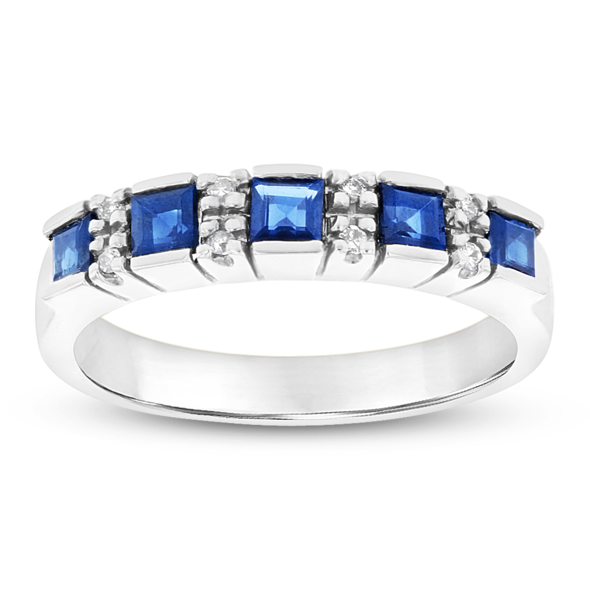 0.05 CTW Diamond & Sapphire Wedding Band, 14K White Gold - Size 6