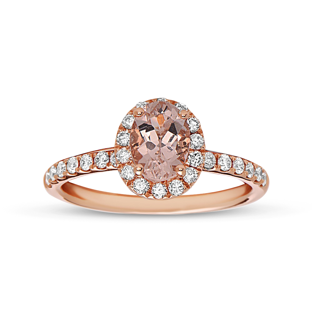Diamond & Morganite Engagement Ring, 14K Rose Gold - Size 6