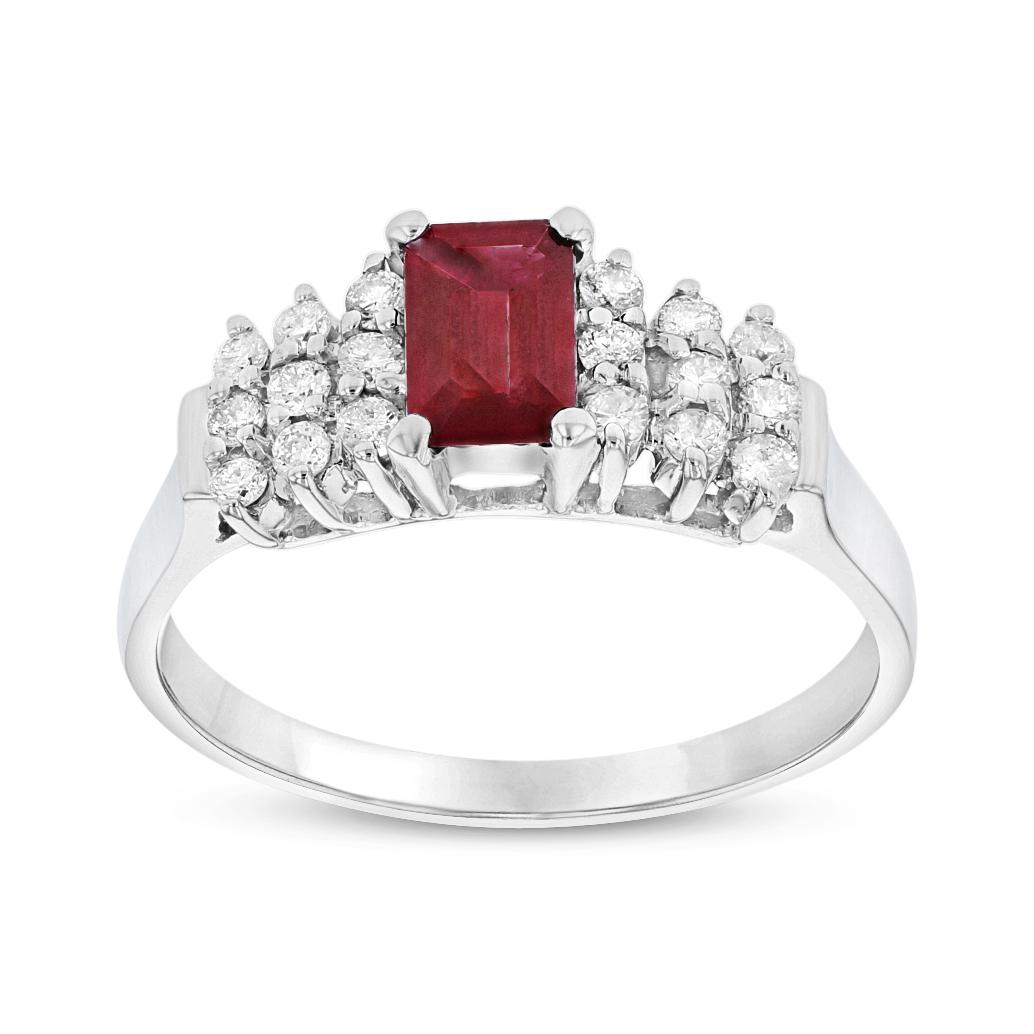 0.70 CTW Diamond & Ruby Ring, 14K White Gold - Size 6.5