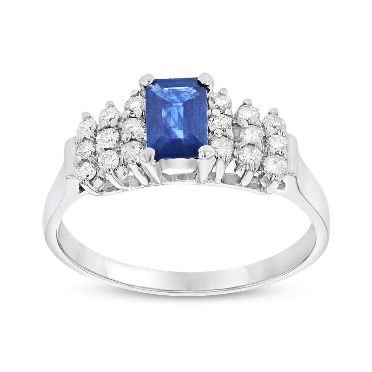 Diamond & Sapphire Ring, 14K White Gold - Size 7.5