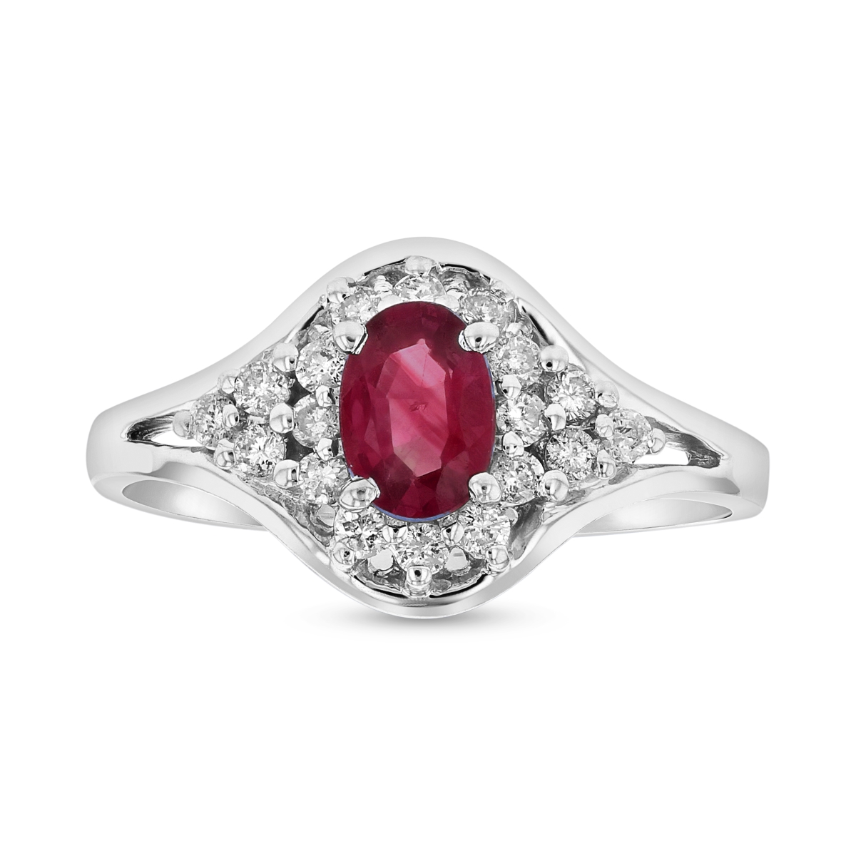 0.70 CTW Diamond & RUby Ring, 14K White Gold - Size 6