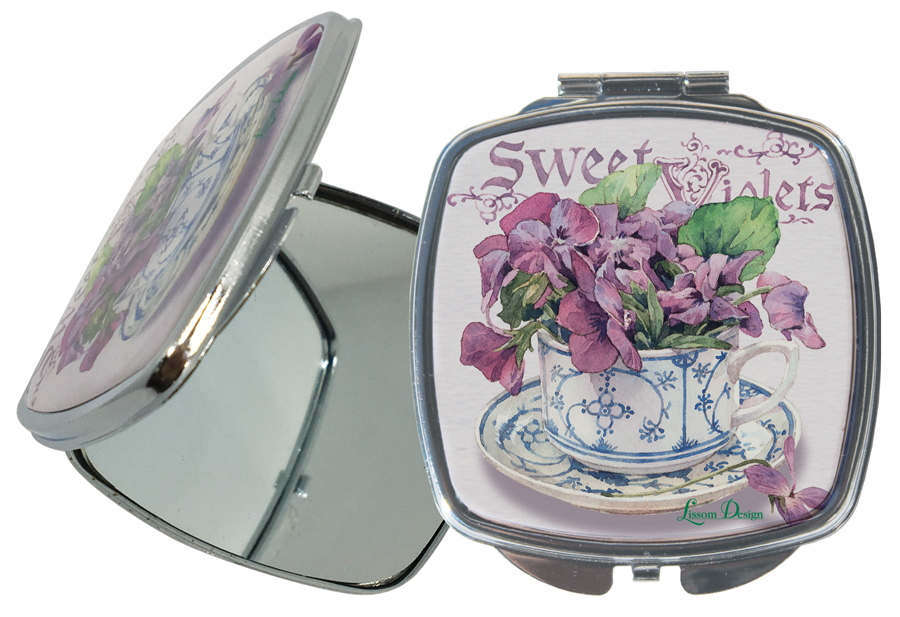 61072 Sweet Violets Compact Make Up Magnifying Mirror