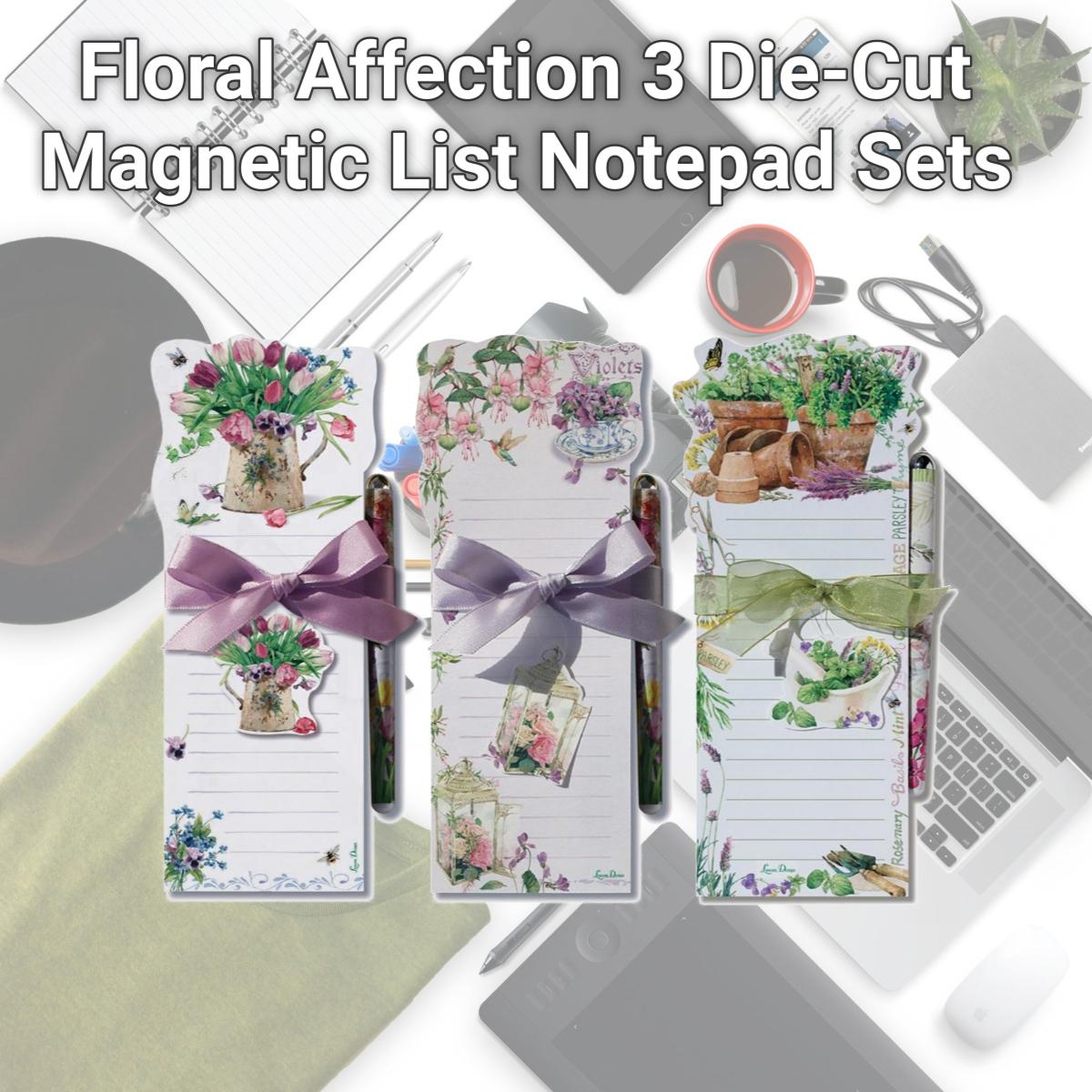 Picture of Lissom Design W21074 Floral Affection 3 Die-Cut Magnetic List Notepad Sets