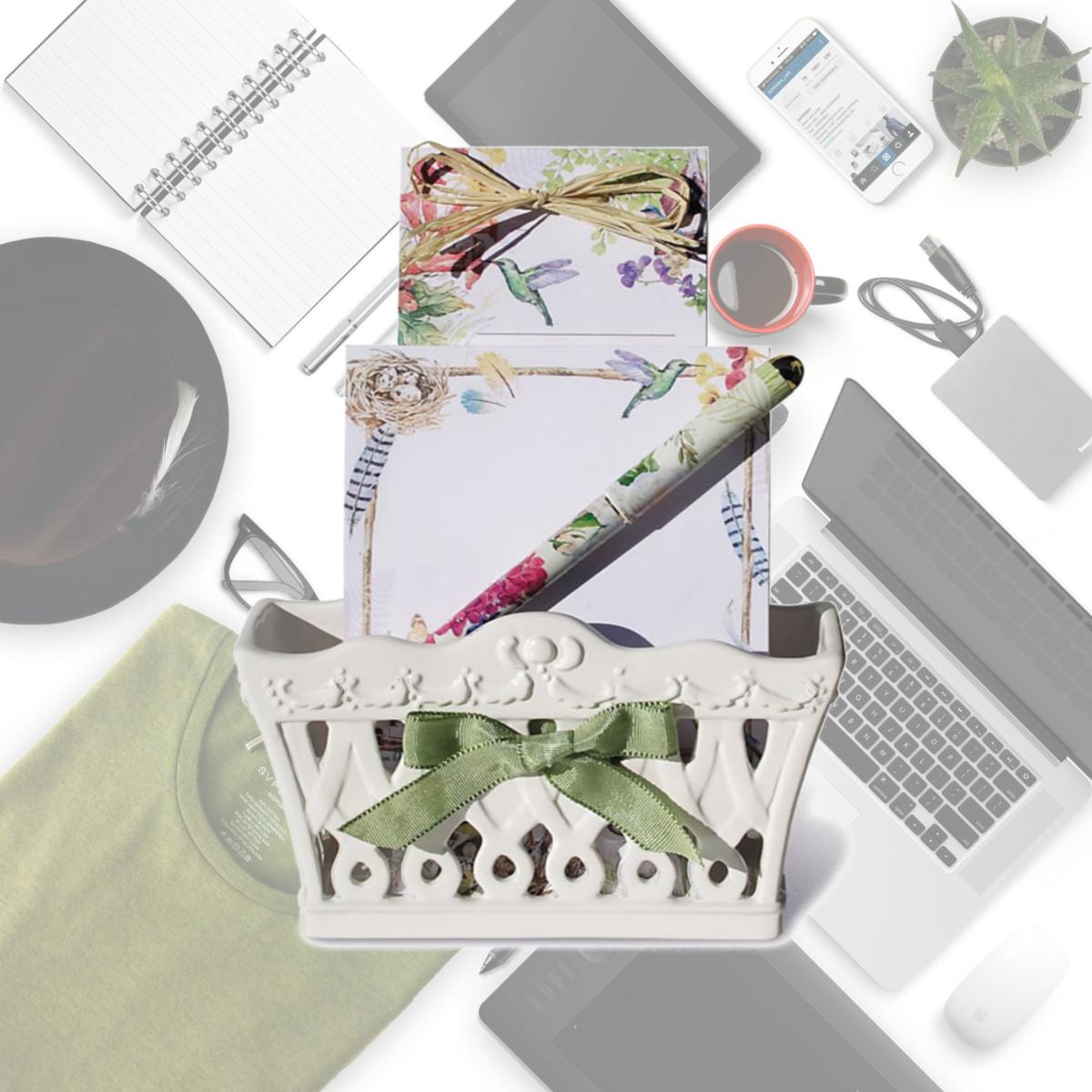 Picture of Lissom Design W31021 Wild Birds 4 Piece Ceramic Supplies Organizer