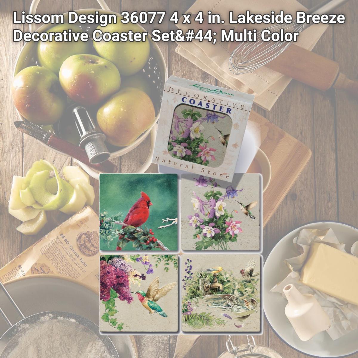 Picture of Lissom Design 36077 4 x 4 in. Lakeside Breeze Decorative Coaster Set, Multi Color
