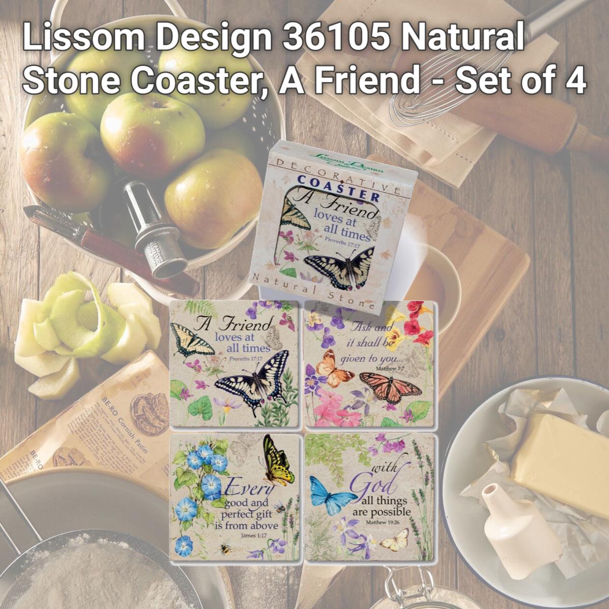 Picture of Lissom Design 36105 Natural Stone Coaster, A Friend - Set of 4