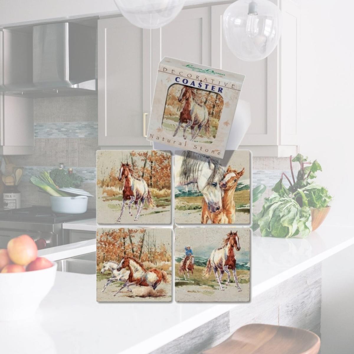 Picture of Lissom Design 36069 Natural Stone Coaster, Wild Mustang - Set of 4