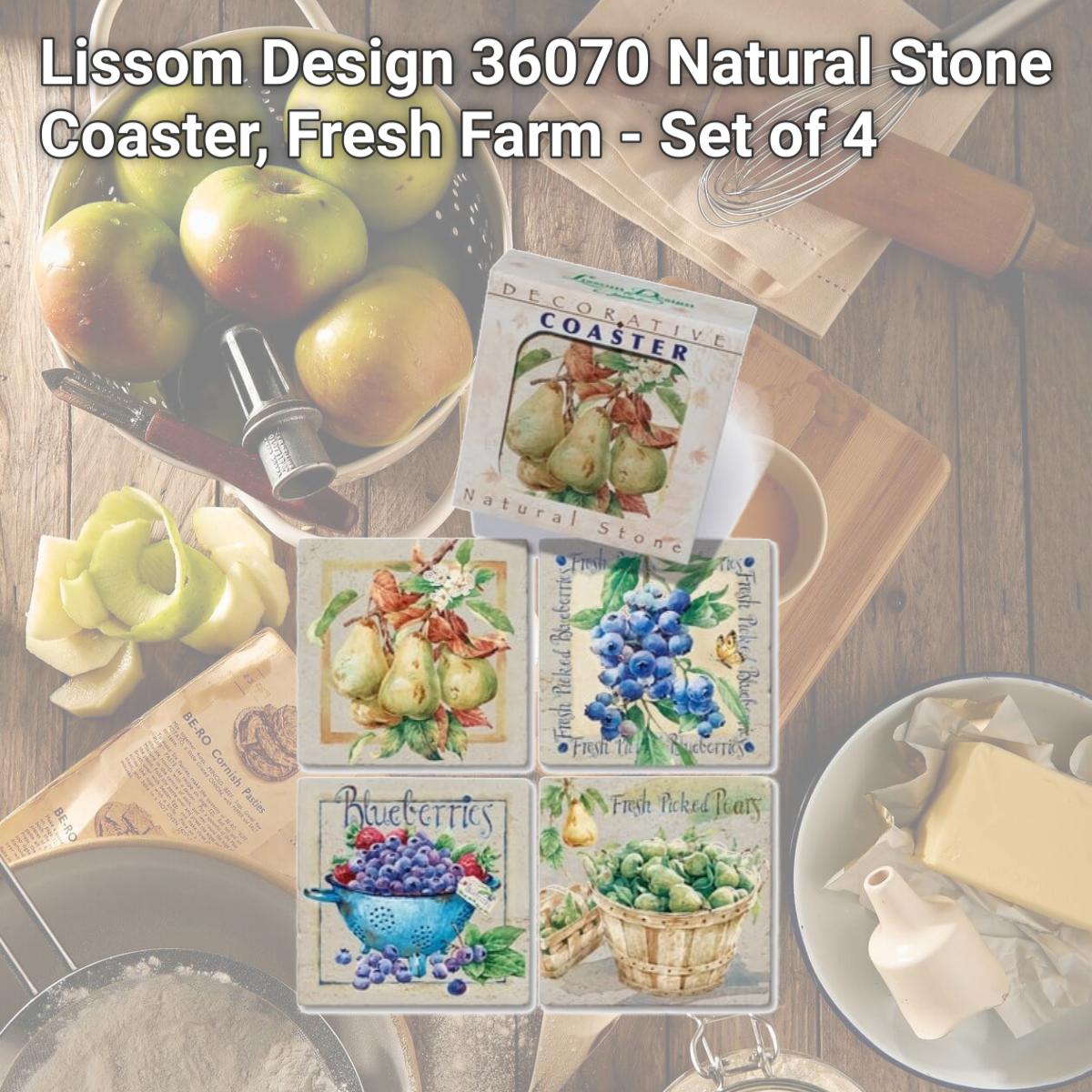 Picture of Lissom Design 36070 Natural Stone Coaster, Fresh Farm - Set of 4