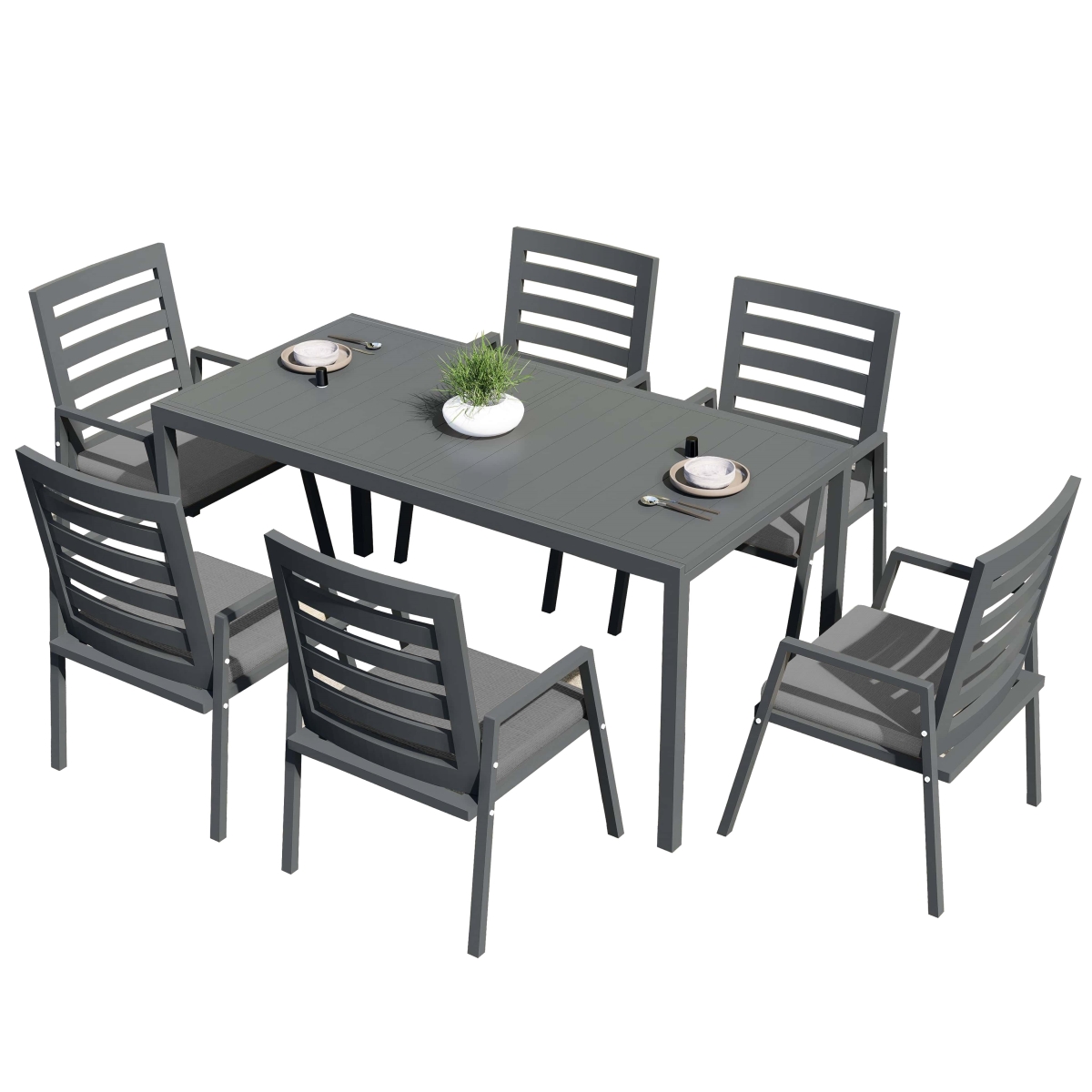 CC20BL-BL6-MDT78BL Chelsea Patio Dining Set 78-118 in. Wide Rectangular Extendable Aluminum Dining Table & 6 Dining Armchair in Black - 7 Piece