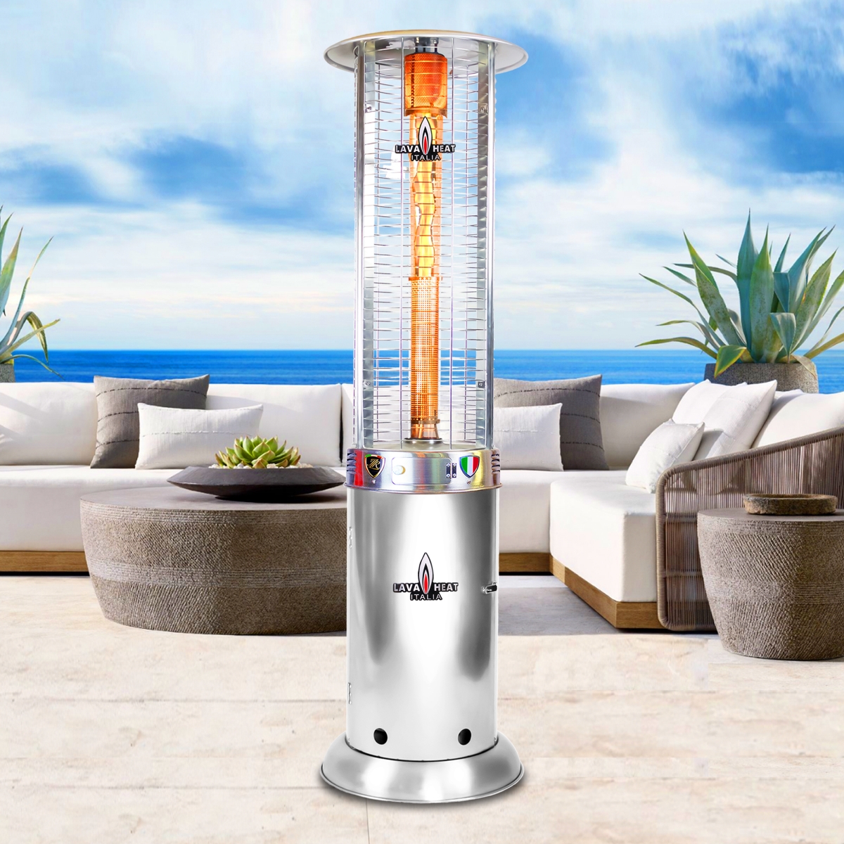 Rl7mgs 7 Ft. Manual Ignition Opus Lite R-line Commercial Natural Gas Flame Tower Heater - Stainless Steel
