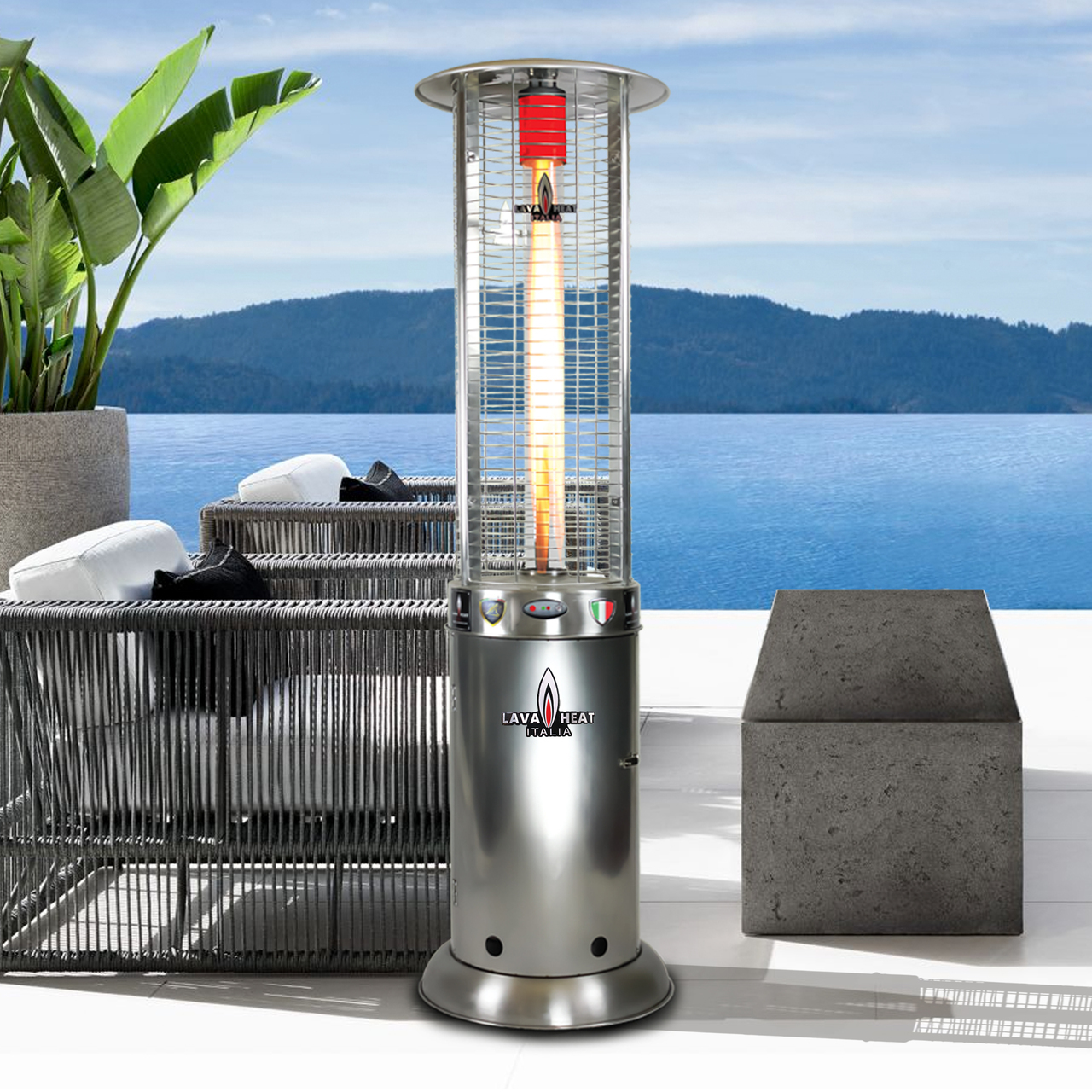 Rl7mps 7 Ft. Manual Ignition Opus Lite R-line Commercial Liquid Propane Flame Tower Heater - Stainless Steel