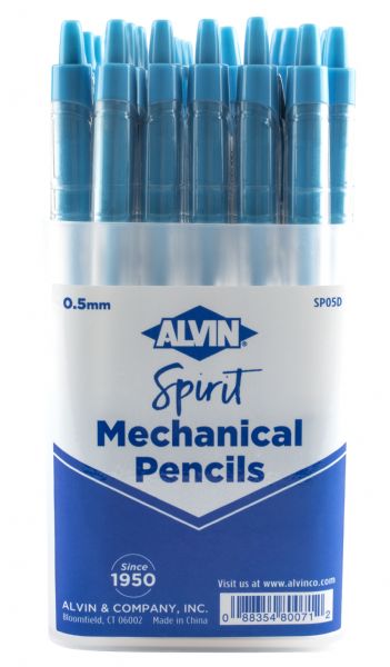 Sp05d Spirit Mechanical Pencils 0.5 Mm, Blue & Clear - 32 Piece