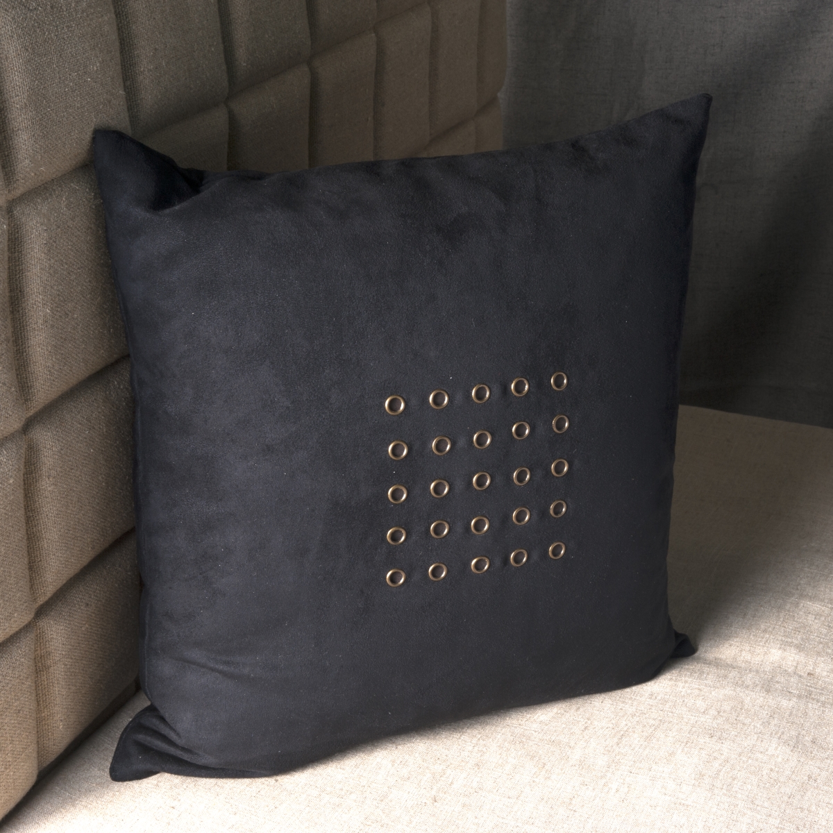 Eah012xxblac27 Centered Grommets Accent On Micro Suede Pillow Black