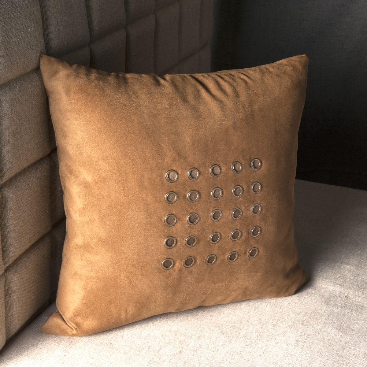 Eah012xxbrow27 Centered Grommets Accent On Micro Suede Pillow Brown