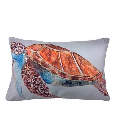 Eah039xxtur296 14 X 21 In. Embroidered Sequined Turtle Outdoor Pillow