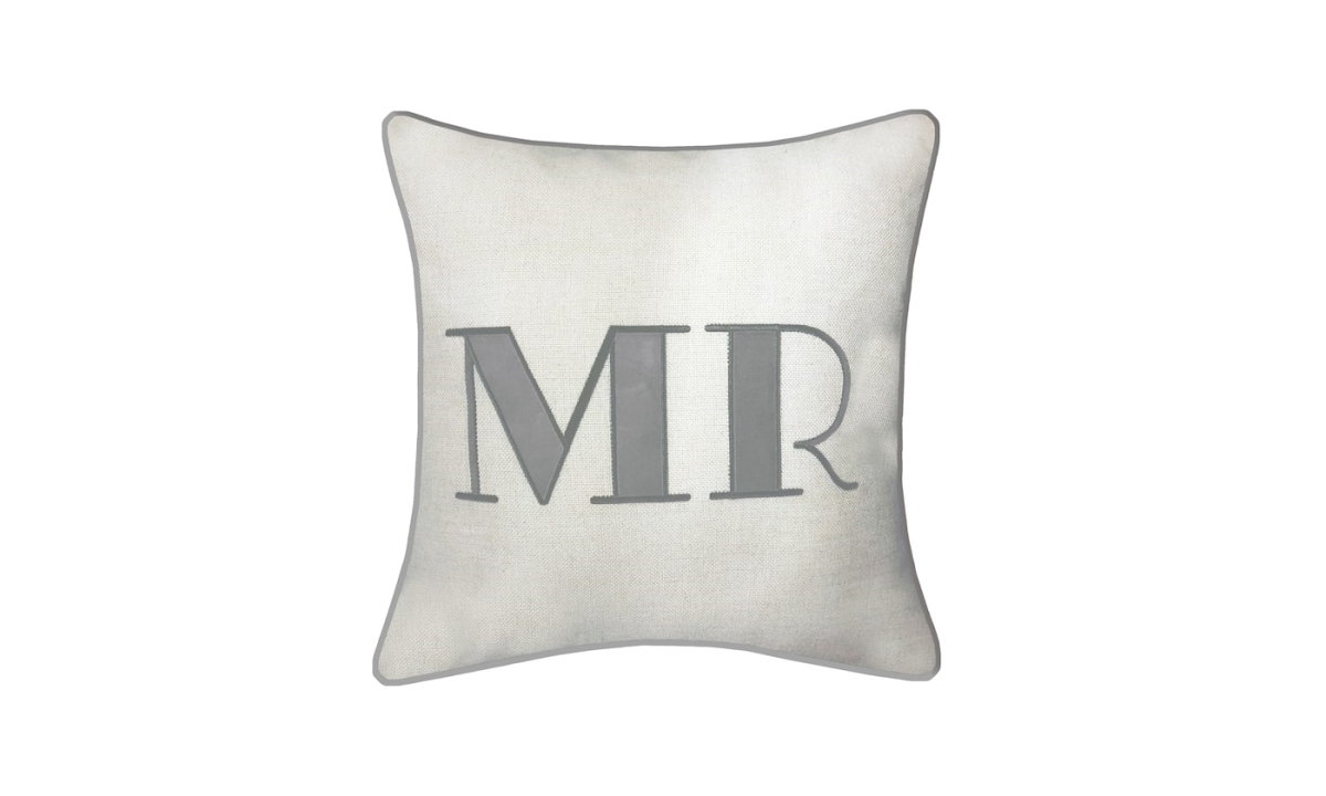 Eah077mroygy95 17 X 17 In. Celebrations Embroidered Appliqued Mr Decorative Pillow, Oyster & Grey