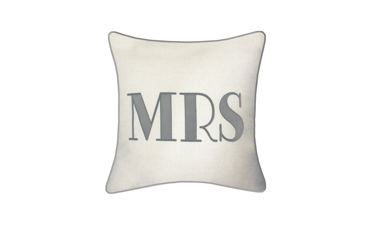 Eah077msoygy95 17 X 17 In. Celebrations Embroidered Applique Mrs Decorative Pillow, Oyster & Grey