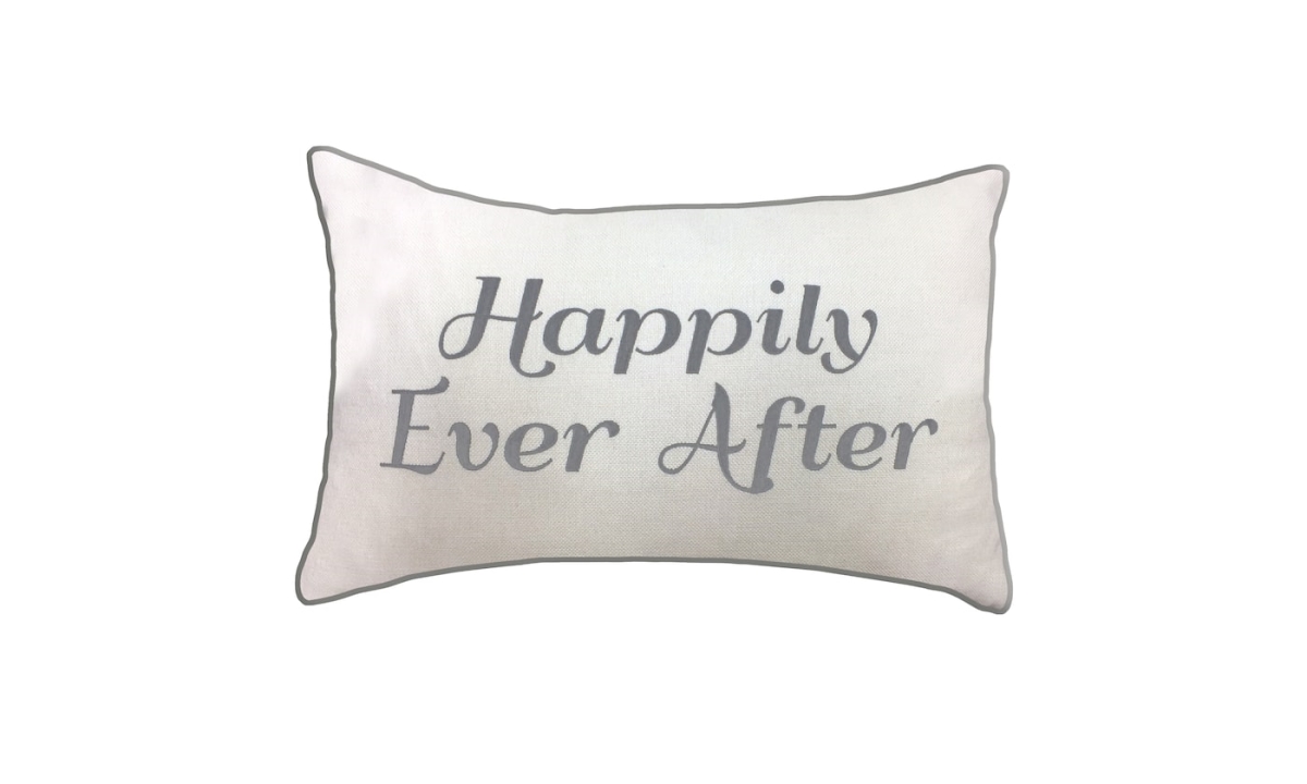 Eah077hacrgy96 14 X 21 In. Celebrations Embroidered Happily Ever After Dec Pillow, Cream & Grey