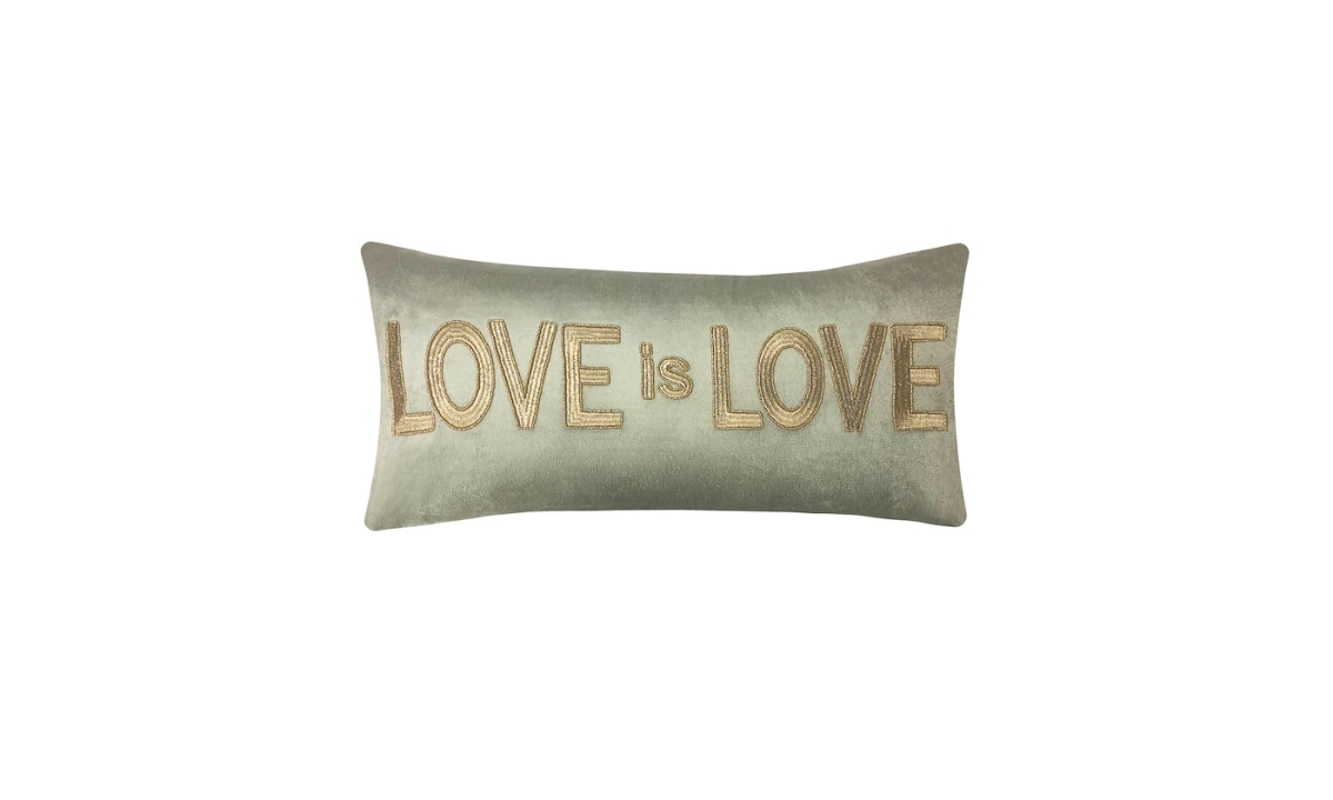 Eah078llgree42 12 X 24 In. Celebrations Gold Embroidered Love Is Love Decorative Pillow, Green