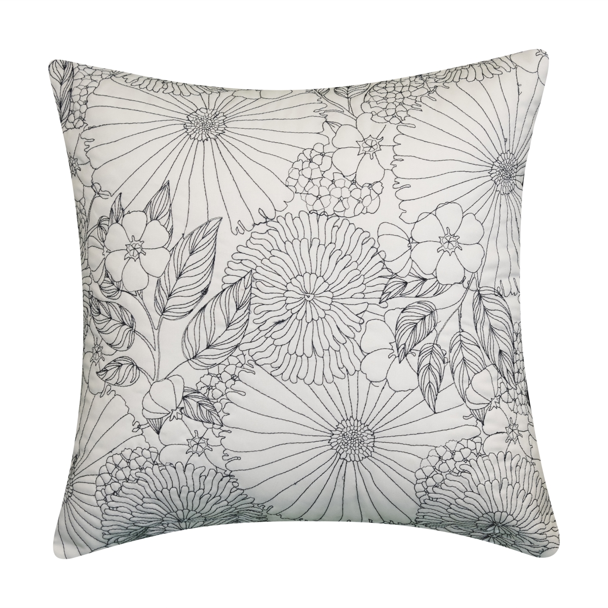 Eah089bw420527 18 X 18 In. Fine Line Embroidered Floral Indoor & Outdoor Decorative Pillow, Black