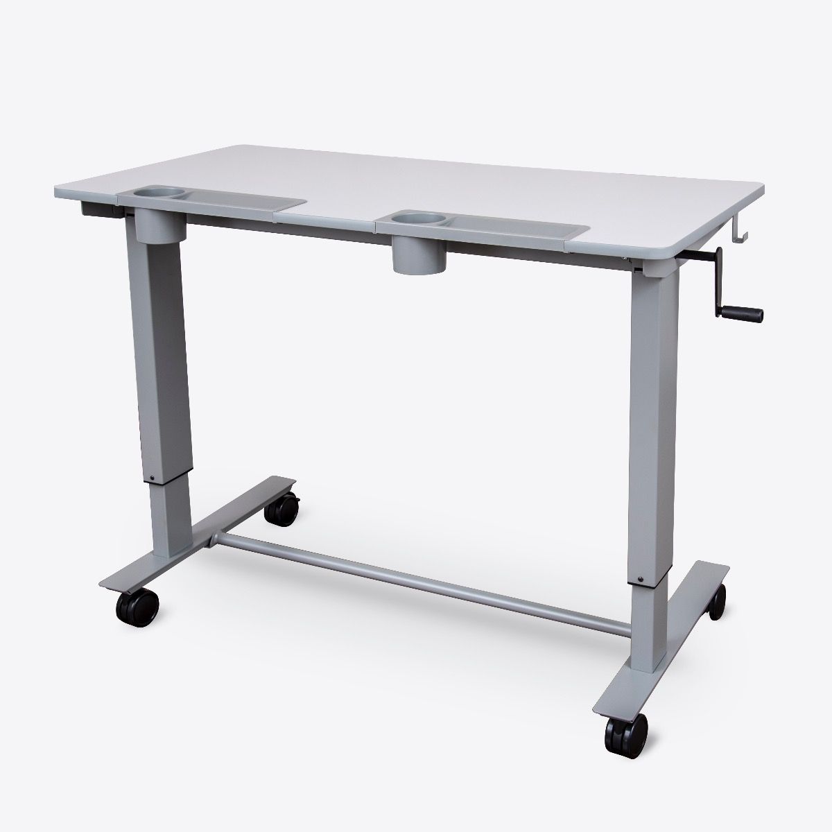 2-student-c Two- Student Standing Desk With Crank - Gray Desktop & Gray Frame