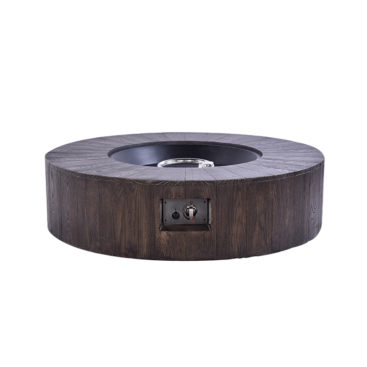Lg107042rl00000 42 In. Gambara Outdoor Round Gas Firepit Table With Round Burner Kit, Wood Texture