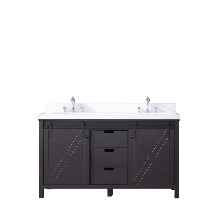 Lm342260dccs000 60 In. Marsyas Double Vanity With White Quartz Top, White Square Sinks & No Mirror - Brown