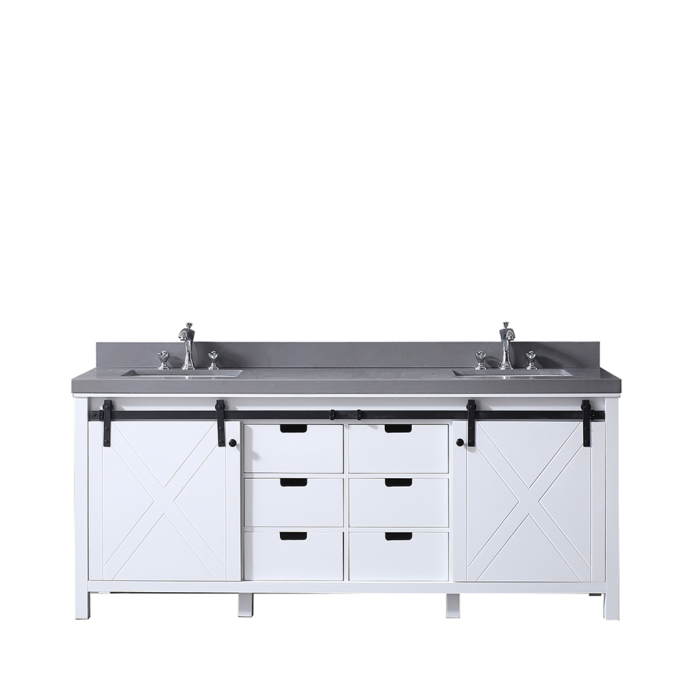 Lm342280daas000 80 In. Marsyas Double Vanity With Grey Quartz Top, White Square Sinks & No Mirror - White