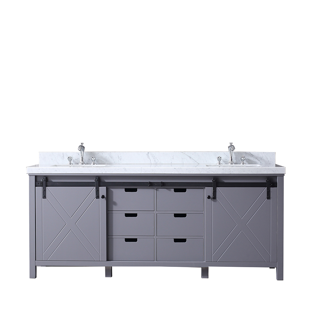 Lm342280dbbs000 80 In. Marsyas Double Vanity With White Carrera Marble Top, White Square Sinks & No Mirror - Dark Grey