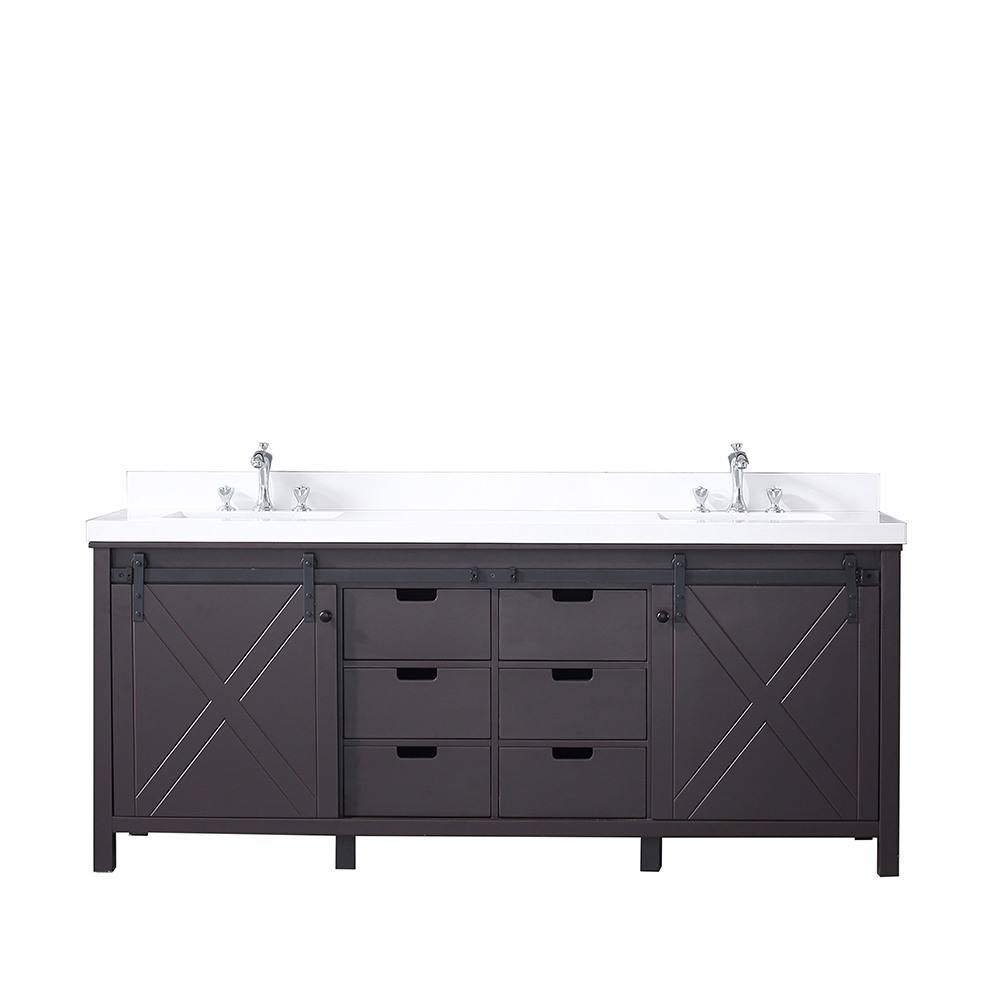 Lm342280dccs000 80 In. Marsyas Double Vanity With White Quartz Top, White Square Sinks & No Mirror - Brown