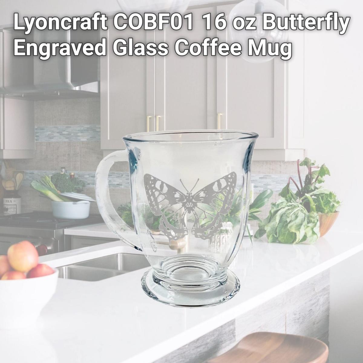 Picture of Lyoncraft COBF01 16 oz Butterfly Engraved Glass Coffee Mug