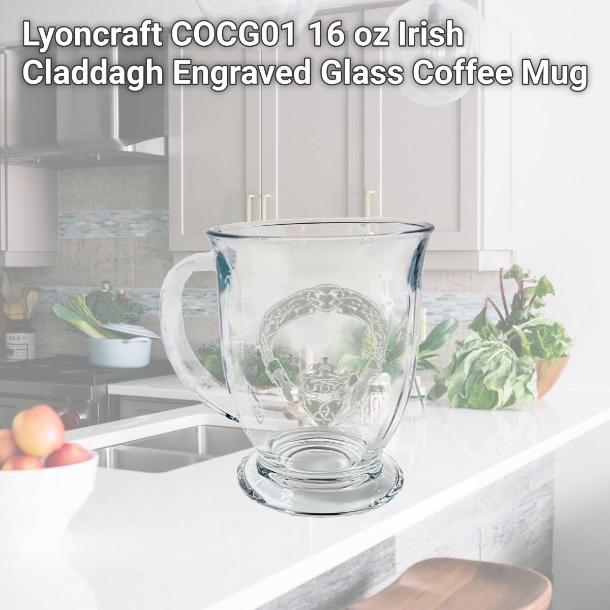 Picture of Lyoncraft COCG01 16 oz Irish Claddagh Engraved Glass Coffee Mug