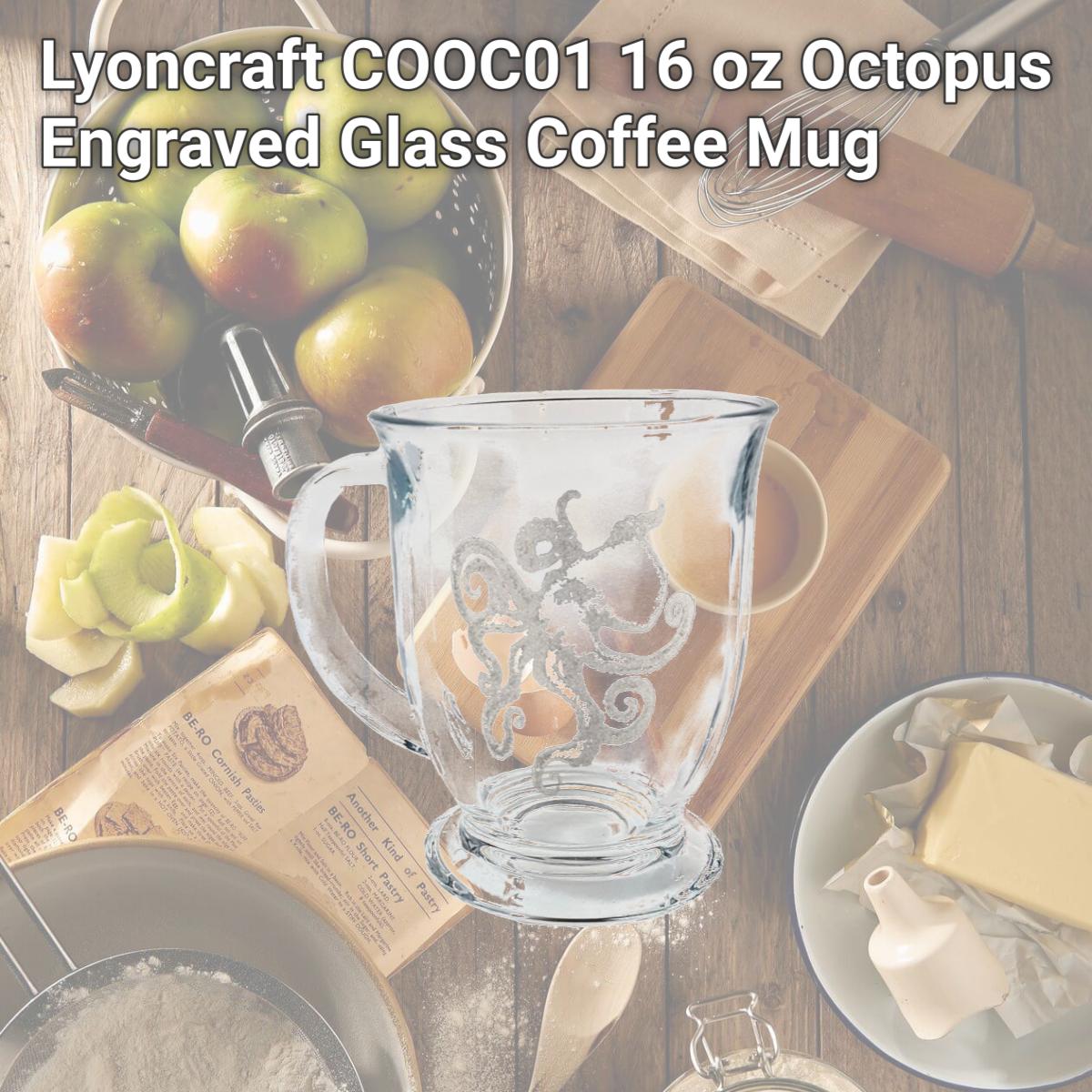 Picture of Lyoncraft COOC01 16 oz Octopus Engraved Glass Coffee Mug