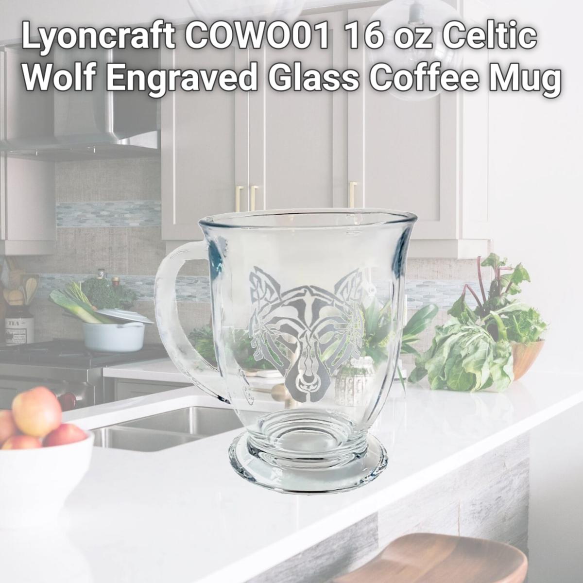 Picture of Lyoncraft COWO01 16 oz Celtic Wolf Engraved Glass Coffee Mug