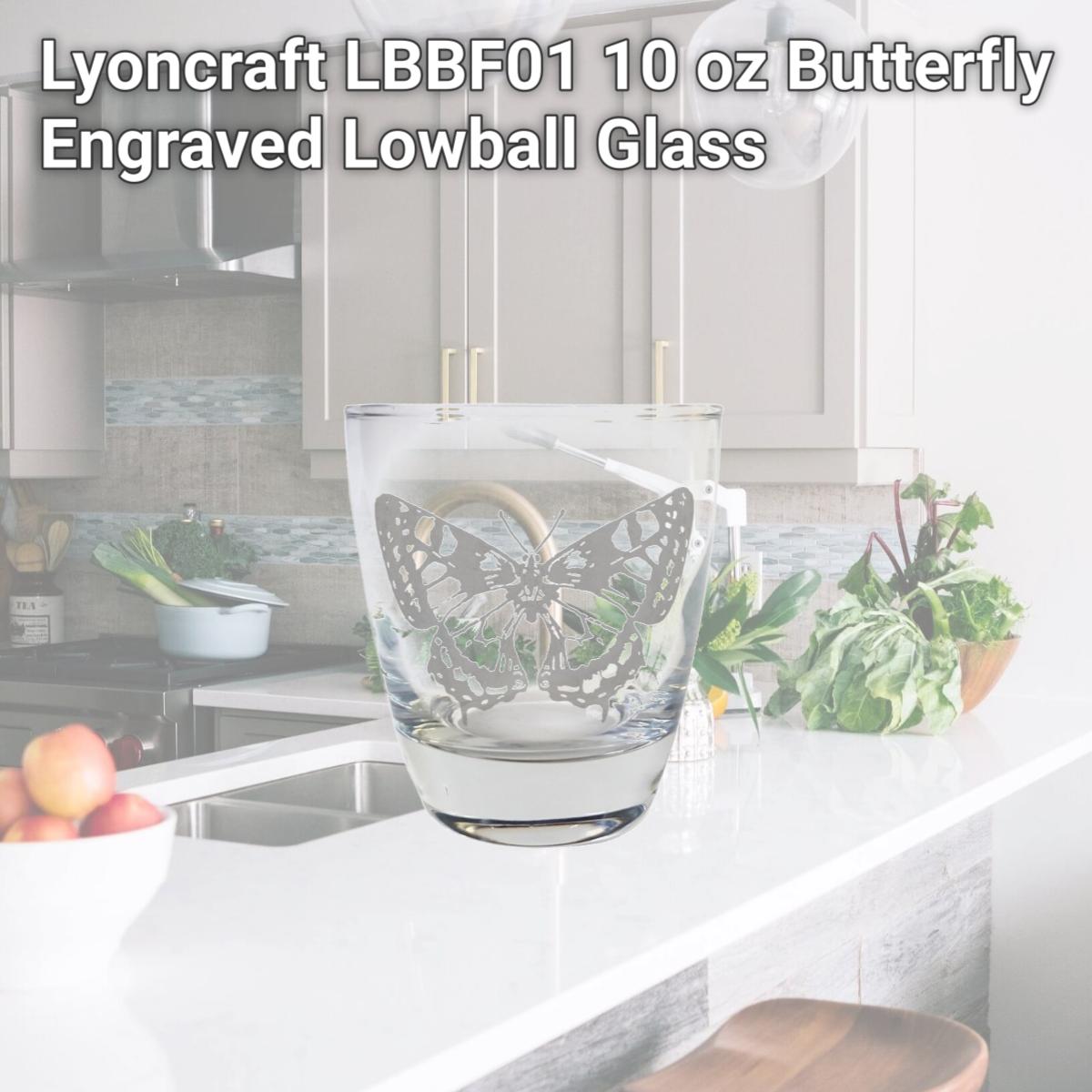 Picture of Lyoncraft LBBF01 10 oz Butterfly Engraved Lowball Glass