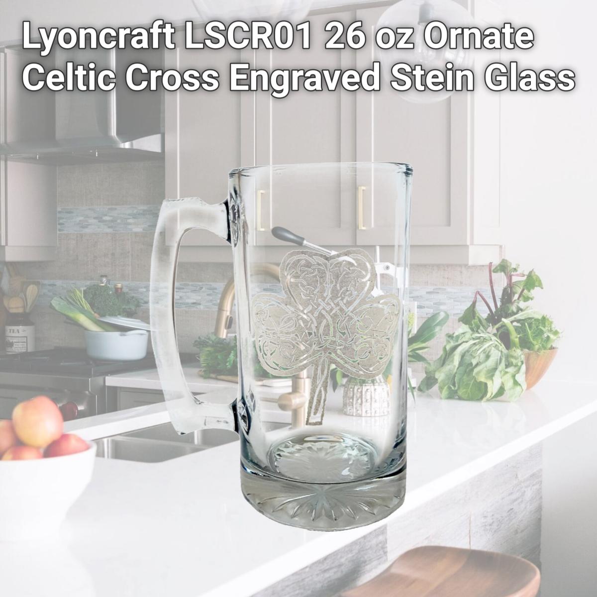 Picture of Lyoncraft LSCR01 26 oz Ornate Celtic Cross Engraved Stein Glass