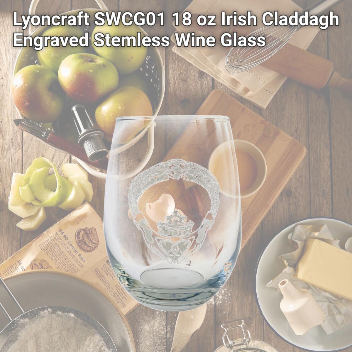 Picture of Lyoncraft SWCG01 18 oz Irish Claddagh Engraved Stemless Wine Glass