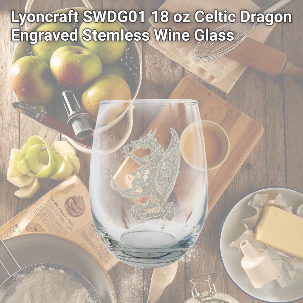 Picture of Lyoncraft SWDG01 18 oz Celtic Dragon Engraved Stemless Wine Glass