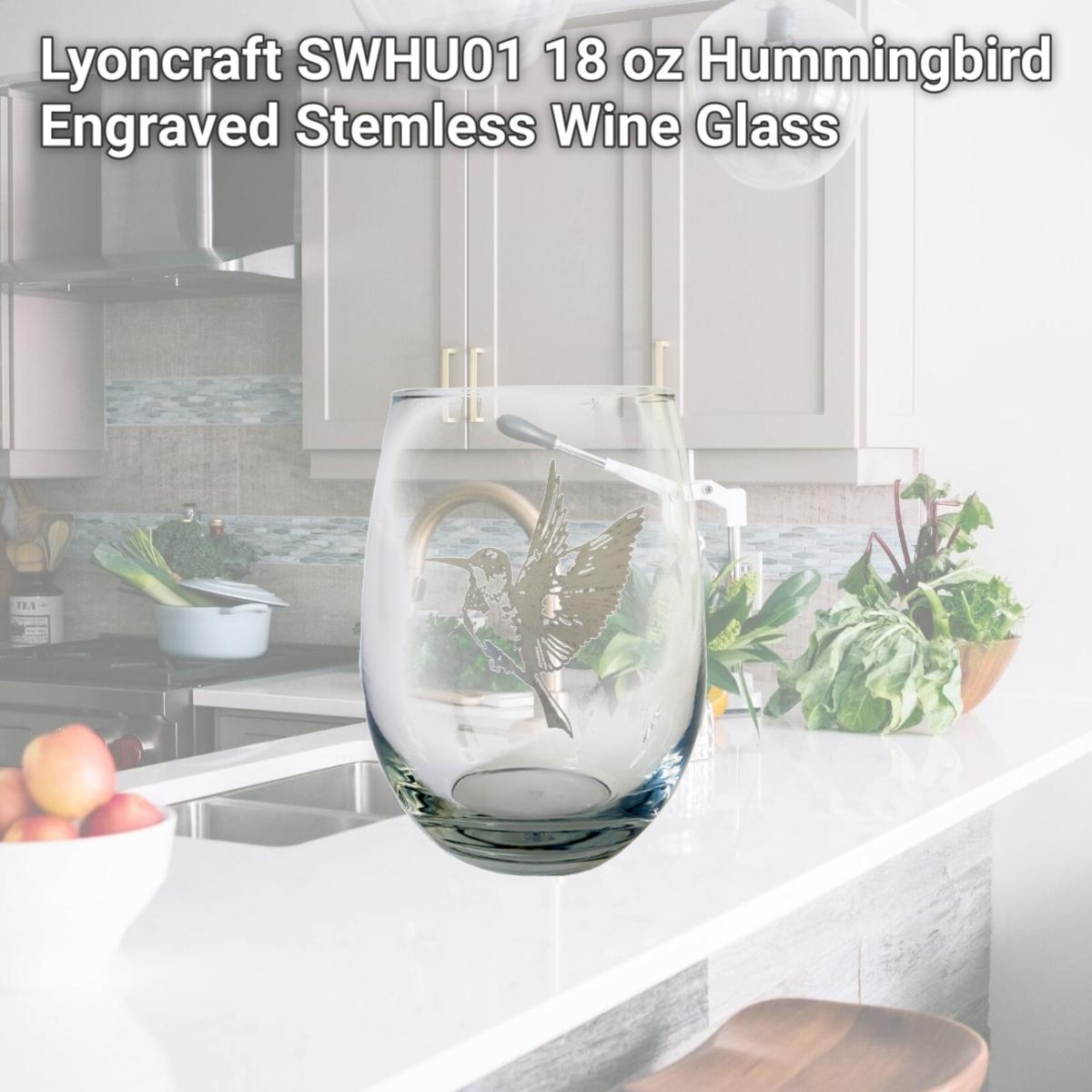 Picture of Lyoncraft SWHU01 18 oz Hummingbird Engraved Stemless Wine Glass