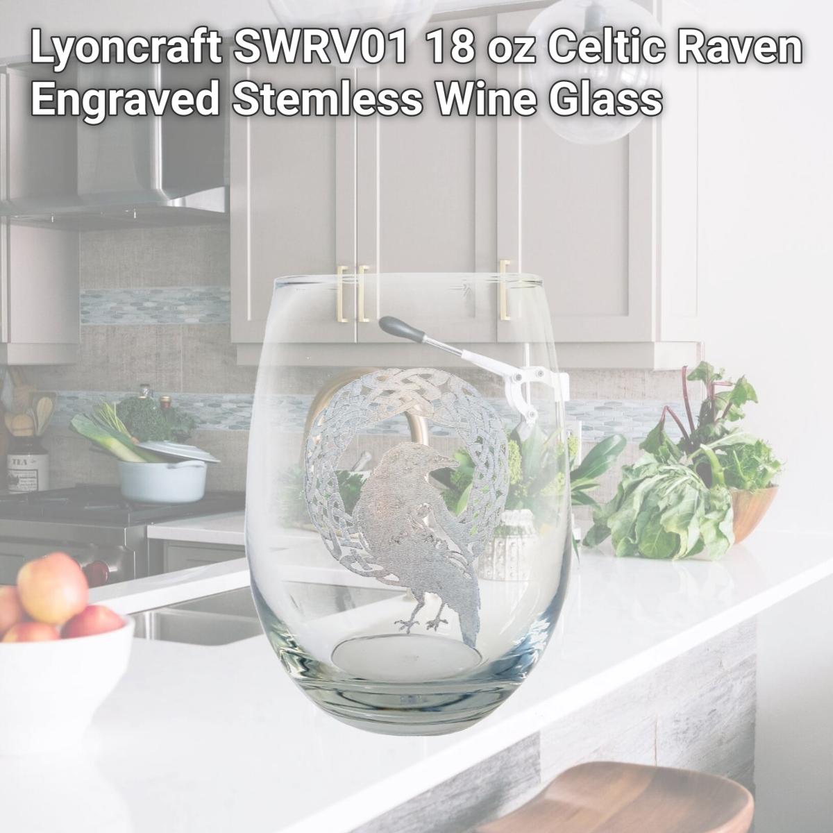 Picture of Lyoncraft SWRV01 18 oz Celtic Raven Engraved Stemless Wine Glass